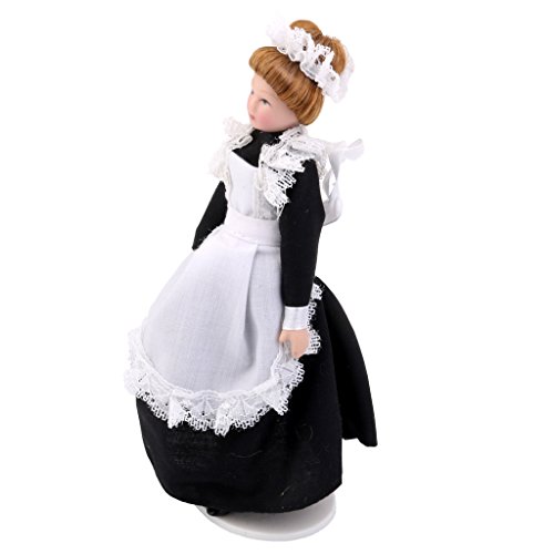 B Blesiya 1:12 Scale Maid Servant In Black Dress Dolls House Victorian Porcelana Muñecas