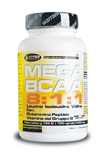 Bcaa 8 1 1 Aminoácidos Ramificados 100 tabletas 135 gr con Péptido de glutamina y Vitaminas del grupo B 8 leucina.   1 isoleucina 1 valina | Masa muscular aumentada Promueve la recuperación