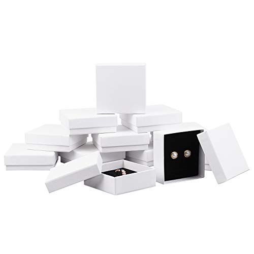 BENECREAT 12 Pack Caja Blanca de Cartón de Joya 9x9x3cm Caja de Papel de Pulsera Caja de Peresentación de Anillo Envase de Regalo para Cumpleaños, Aniversarios, Boda