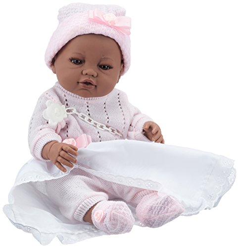 Berbesa- Muñeca Baby recién nacida negrita, con vestido y faldón rosa (5111N)