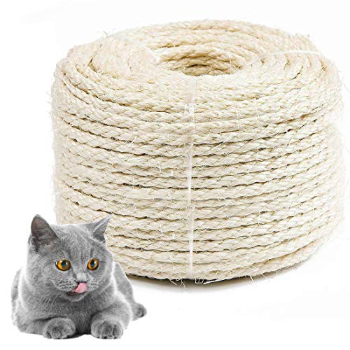 Bluelves Cuerda de Sisal Gatos, Sisal Cuerda para Reparar y Reemplazo de Gato Rascarse Pilar, Contiene Reparación Árbol, Balcón Barandilla, Jardineria y DIY. (6mm, 4m)