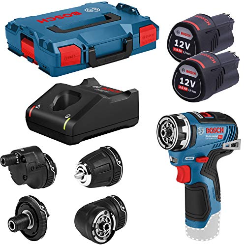 Bosch Professional GSR 12V-35 FC - Atornillador a batería (2 baterías x 3.0 Ah, 12V, 35 Nm, 4 cabezales FlexiClick, en L-BOXX)