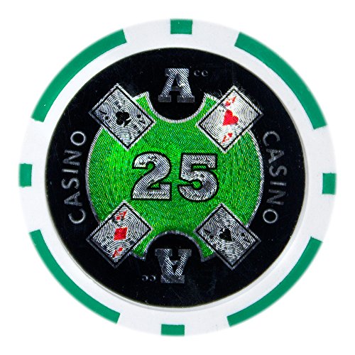 Brybelly Ace Casino Poker Chip Heavyweight 14-gram Arcilla Compuesto – Pack de 50, Verde ($25 Green)
