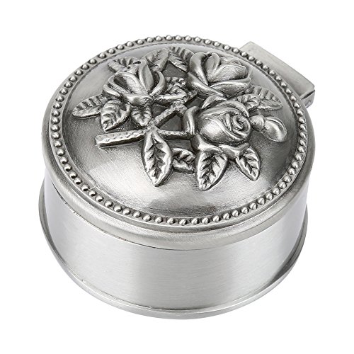 Caja de joyería Vintage flor tallada diseño redondo Antique mujeres baratija joyería de aleación de zinc para anillo de almacenamiento