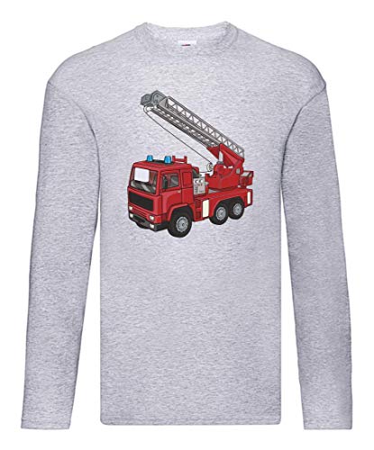 Camiseta de manga larga – Camión de bomberos giratorio con dibujos animados cuerno – Manga larga unisex para niños – niños y niñas gris 128