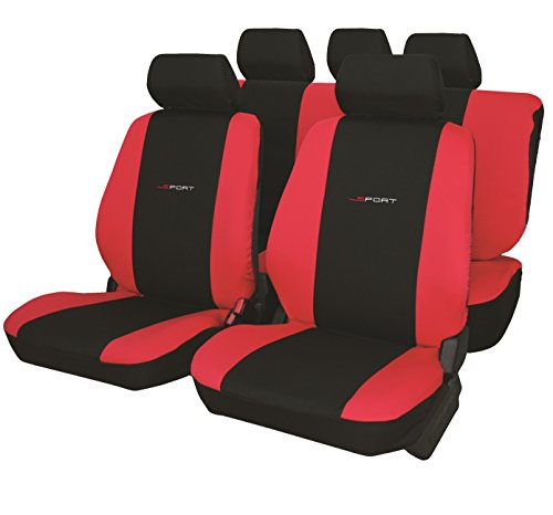 Carfactory - Juego de fundas para asientos de coche universales, modelo DAYTONA, color Rojo, 9 piezas.