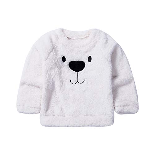 Carolilly Suéter de terciopelo para niño recién nacido, top cálido de invierno adorable, con estampado de oso, bonito vestido para niño, jersey deportivo Bianco 80 cm