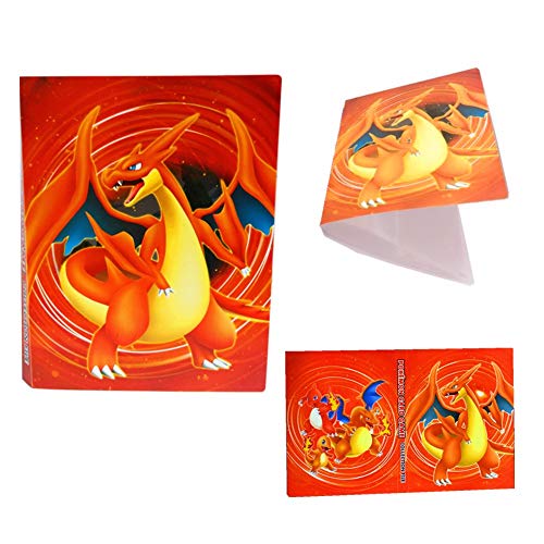 Carpeta de Titular de Tarjetas de Pokemon, álbumes de Entrenador de Tarjetas de Pokemon GX EX, álbumes de Tarjetas coleccionables, 14 páginas - Puede Contener hasta 112 Tarjetas (Charizard Orange)