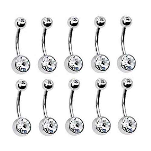 Case&Cover Lote De 10pcs 14g del Ombligo del Cuerpo del Anillo De La Joyería Piercing De 10 Paquetes (Plata)