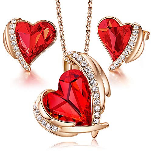 CDE Juegos de Joyas Mujer Collar y Pendientes Corazón Adornado de Alas de Ángel con Caja para San Valentín Aniversario