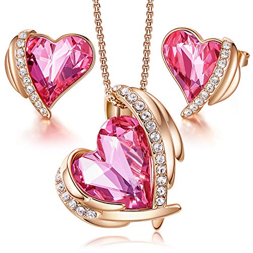 CDE Juegos de Joyas Mujer Collar y Pendientes Corazón Adornado de Alas de Ángel con Caja para San Valentín Aniversario