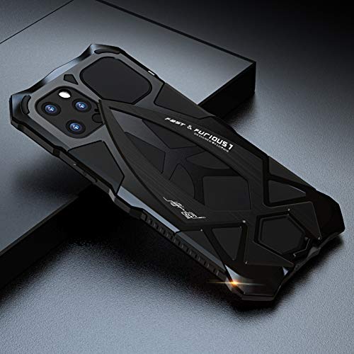 CeeDoo iPhone 12 Pro MAX Funda Protectora Armadura Híbrida de Metal Teléfono Case de Silicona de Grado Militar Incorporado - Negro