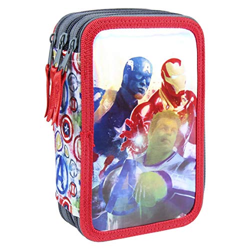 Cerdá Avengers, Estuche Plumier Triple con Rotuladores Giotto de The Avangers - Licencia Oficial Marvel Studios Unisex niños, Multicolor, 12.5 X 19.5 X 6.5 CM