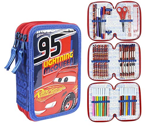 Cerdá, Estuche Plumier Triple con Rotuladores Giotto de Cars 3-Licencia Oficial Pixar Studios Unisex niños, Multicolor, 12.5 X 19.5 X 6.5 CM