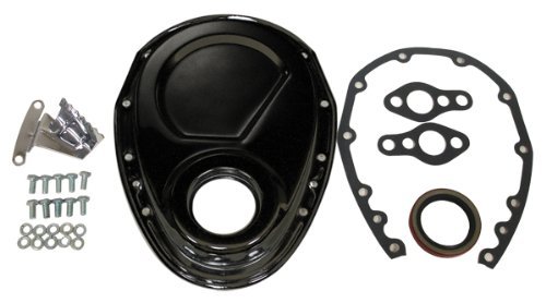 Chevy Small Block 283-305-327-350-400 Steel Timing Chain Cover Set w/ Timing Tab - Black by CFR Performance - Timing Chain Covers