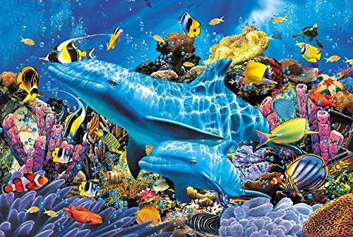 CJF123 1000 Piezas de Rompecabezas de Madera 1500 Inteligencia educativa para niños Juguetes Divertidos Animales Delfines Mundo Submarino (70 cm * 50 cm)