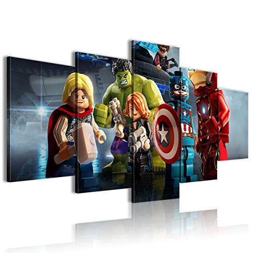 CNLB 5 conjuntos de pintura 3D HD lienzo de impresión Capitán América Spiderman Iron Man Hulk Superman Festive mood 200x100cm sin marco