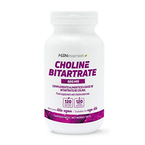 Colina Bitartrato de HSN | 500mg | Nootrópico Natural para Mejorar la Función Cognitiva, Estudiar, Concentrarse Mejor y Estimular la Memoria, Vegano, Sin Gluten, Sin Lactosa, 120 Cápsulas Vegetales