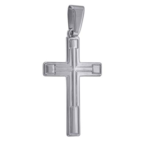 Collar con colgante de plata de ley 925 para hombre y mujer, acabado pulido, con cruz religiosa, mide 42 x 19,8 mm W joyería regalos para hombres