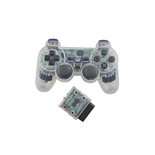 Controlador de juegos para teléfonos móviles | Controlador de color transparente para Sony PS2 Controlador inalámbrico Bluetooth 2.4G Vibration Controle Gamepad para Playstation 2-Blanco-