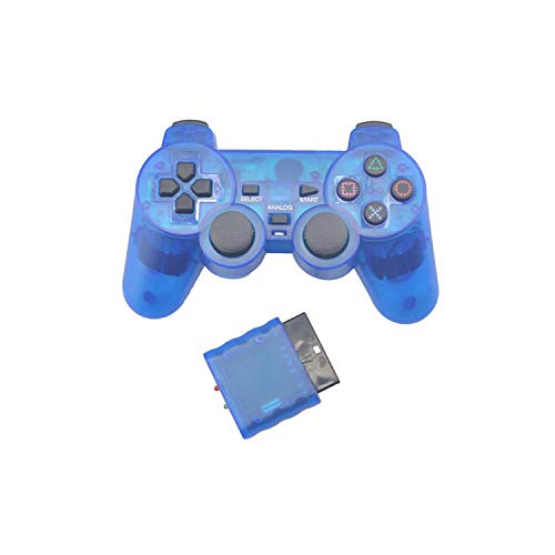 Controlador inalámbrico | Controlador de color transparente para Sony PS2 Controlador inalámbrico Bluetooth 2.4G Vibration Controle Gamepad para Playstation 2-Blue-