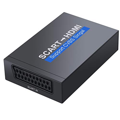 Convertidor Scart a HDMI 1080P de Aleación Aluminio Euroconector a HDMI 1.3 Adaptador de SCART a HDMI Compatible con PAL NTSC con Cable Euroconector y Enchufe para HDTV STB PS3 Sky DVD BLU-Ray