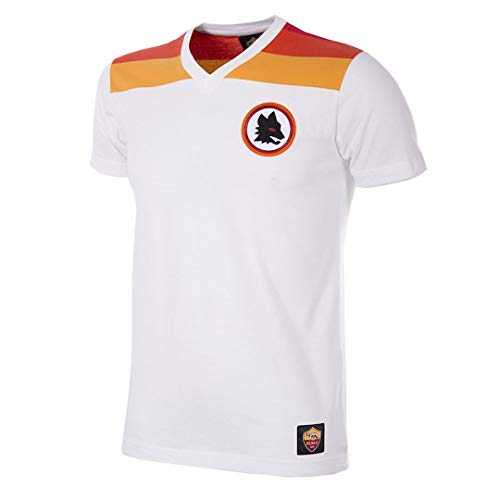 Copa Camiseta con Cuello en V de los años 80 de As Roma, Hombre, 6754, Blanco, M