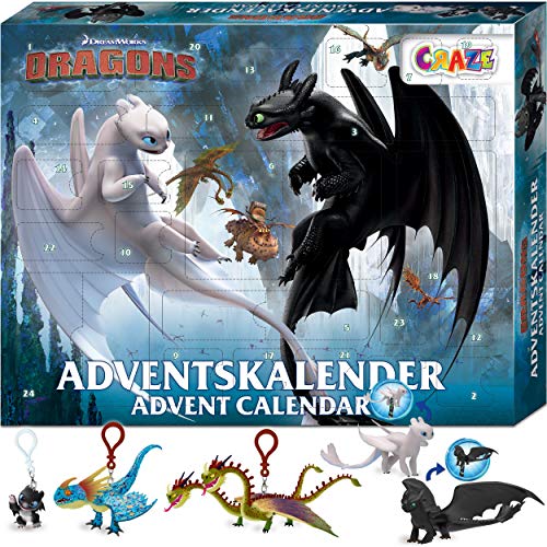 CRAZE Premium Advent Calendar Dragons 24645 Navidad de adviento 2020 3 Cómo Entrenar a tu Dragón Calendario de Juguetes para niños con Contenido Creativo y Grandes sorpresas, Color Play Set