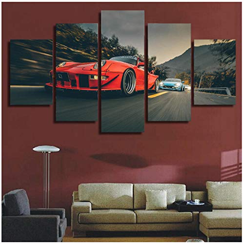 Cuadros de lienzo de arte de pared Marco de póster impreso en HD Sala de estar moderna Decoración para el hogar 5 piezas Pintura de deriva de coche deportivo de lujo rojo 40x60 40x80 40x100cm artppolr