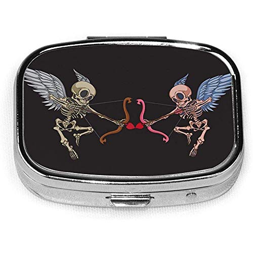 Cupido esqueleto flecha con alas de ángel caja de pastillas con lazo caja cuadrada tableta medicina bolsillo monedero píldora de viaje caja de vitaminas soporte