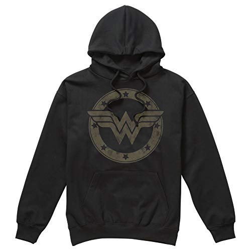 DC Comics Wonder Woman Metallic Logo Capucha, Negro (Black Blk), 42 (Talla del Fabricante: Large) para Mujer