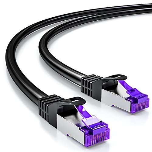 deleyCON 10m RJ45 Cable de Conexión Ethernet & Red con Cable en Bruto CAT7 S-FTP PiMF Blindaje Gigabit LAN SFTP Cobre DSL Conmutador Enrutador Patch Panel - Negro