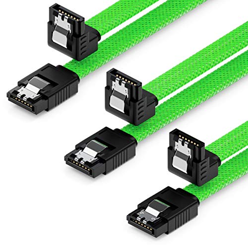deleyCON 3X 50cm SATA 3 Nylon Cable Set Cable de Datos Cable de Conexión 6 Gbit/s Placa Base HDD SSD Disco Duro 1 Conector S-ATA en Ángulo de 90° Verde