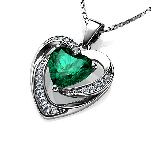 DEPHINI - Collar de corazón verde - Plata de ley 925 - Piedra natal de peridoto adornada con colgante de cristal de Dephini - Collar de mujer de joyería fina chapado en rodio cadena de plata