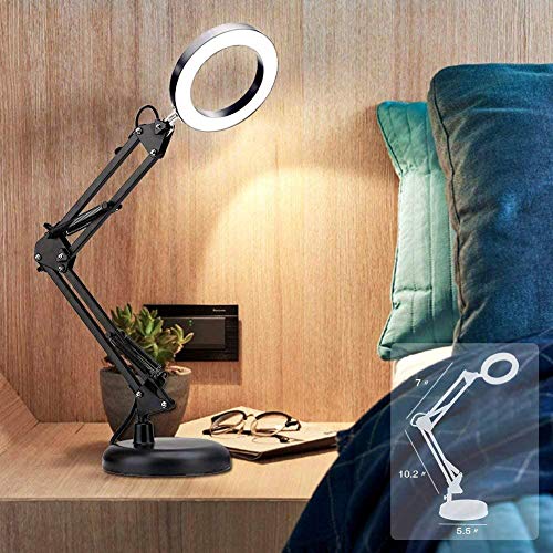 Depuley - Lámpara LED de mesa de escritorio con pinza – 3 modos de iluminación regulable, cable USB recargable, brazo articulado mecánico ajustable, flexible 360 ° para proteger los ojos
