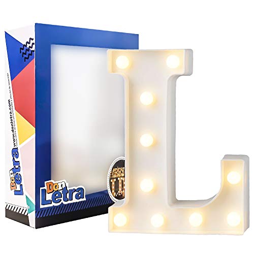 DON LETRA Letras Luminosas Decorativas con Luces LED, Letras del Alfabeto A-Z, Altura de 22cm, Color Blanco - Letra L