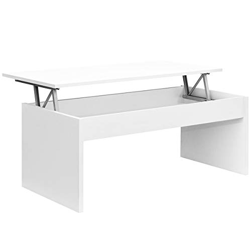 Dormidán- Mesa de Centro Elevable MC-5, Comedor o Auxiliar, Mesita de Salon (Blanco)