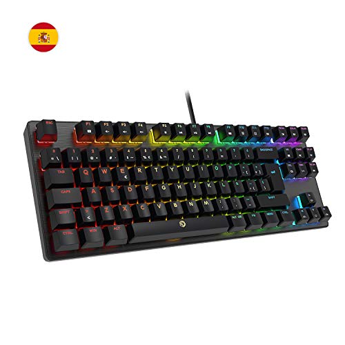 DREVO Tyrfing V2 Teclado Mecánico Gaming, 88 Key Distribución QWERTY Español, RGB retroiluminado Tenkeyless,con Programa Multimedia y Soporte de Software, Outemu táctil Interruptor marrón, Negro