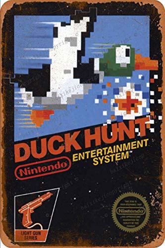 Duck Hunt Nintendo NES Light Gun Shooter Cartel Retro de hojalata, Cartel Vintage, Placa, decoración de Pared para Bar, cafetería, jardín, Dormitorio, Oficina, Hotel, 20X30 cm