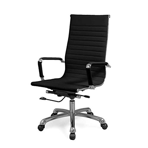 duehome Silla de Oficina, Sillón Giratorio para Despacho o Estudio, Modelo Boss, Acabado en Simil Piel Color Negro, Medidas: 58 cm (Ancho) x 65 cm (Fondo) x 105-113 (Alto)