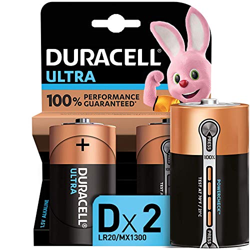 Duracell Ultra D con Powercheck, Pilas Alcalinas, paquete de 2, 1.5 Voltios LR20 MX1300