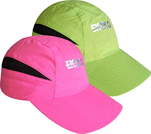 EKEKO Pack x 2 Unidades Gorra T Race, Gorra de Running, Playa y Deportes en General. con Goma de sujecion Regulable con Clip. (Verde/Rosa)