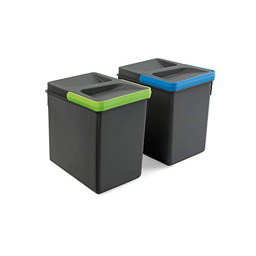 EMUCA Basura, Cubos de Reciclaje para Base Recortable, Juego de 2 contenedores de Alto 216mm y Capacidad 6 litros, Gris, H 216 mm (2 x 6 L)