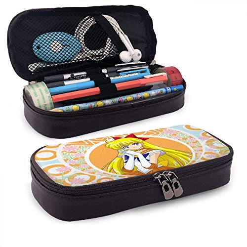 Estuche para lápices de cuero Sailor Moon para adultos, niñas, niños, escuela, oficina, estuche para bolígrafos, estuche para lápices, papelería, maquillaje cosmético, bolsa con cremallera doble ~ Q4