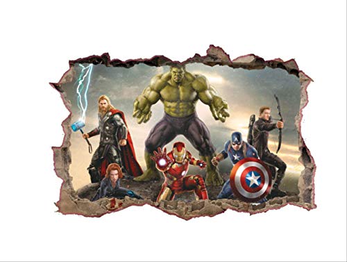 Etiqueta De La Pared, Los Vengadores Anime Tatuajes De Pared Rotos Superhéroes Iron Man Hulk Pegatinas De Vinilo 3D Niños Decoración Del Dormitorio Marvel Poster 70X50Cm