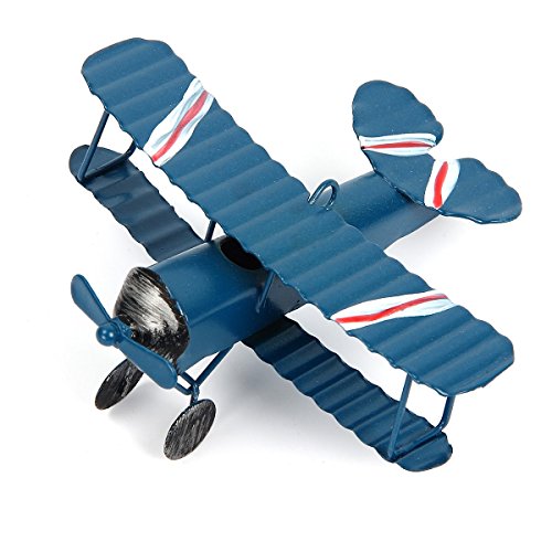 Evilandat Vintage Avión Decoración Modelo Biplan Avión de hierro en miniatura Decoración del Hogar Colección Decoración Oficina Azul