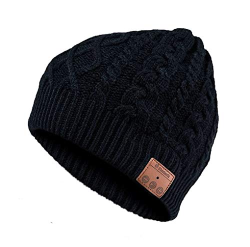 Fanzhou Gorro Bluetooth Manos Libres Beanie Audífonos Stereo Recargable Gorro de Lana Bluetooth Compatible con teléfonos móviles, iPhone, iPad, Tablets, Smartphones (Negro)