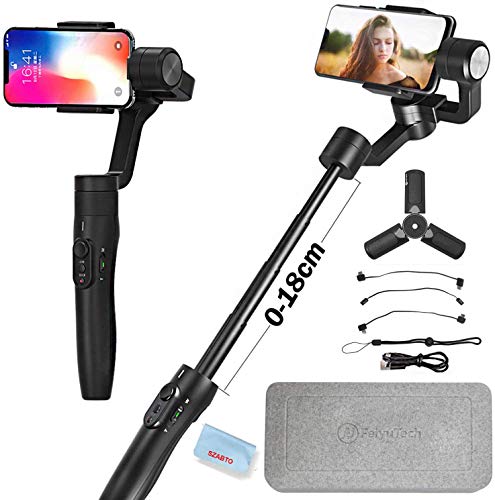 FeiyuTech Vimble 2S Estabilizador para Móvil, Gimbal Móvil Xiaomi 3-Ejes, para iPhone Samsung Huawei Xiaomi Realme etc, Poste de Extensión de 18 cm Incorporado, Carga útil 200G