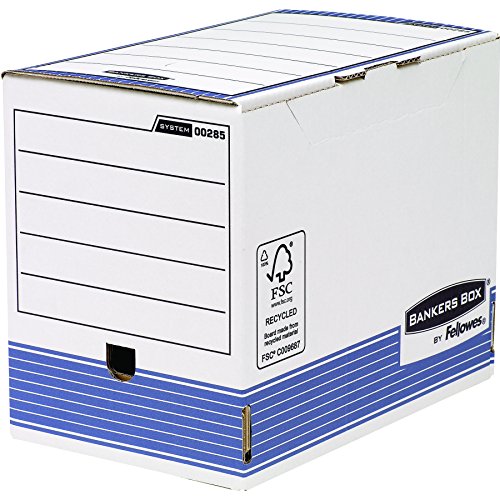 Fellowes Bankers Box - Pack de 10 Cajas de Archivo Definitivo Automático, A4, 200 mm, Color Blanco y Azul
