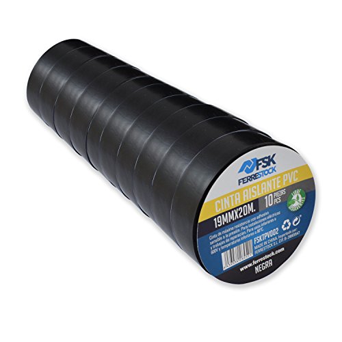Ferrestock FSKTPV002 - Cinta Aislante de PVC negra 19mmx20mm, 10 unidades Ferrestock FSKTPV002 - Cinta Aislante de PVC negra 19mmx20mm, 10 unidades